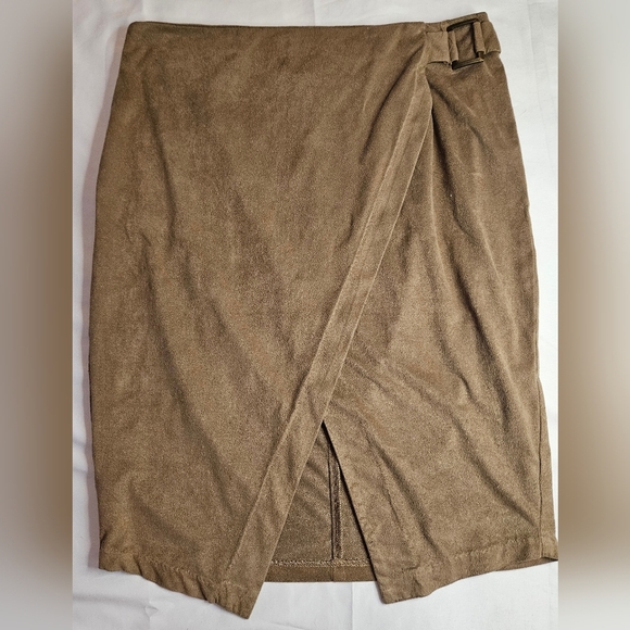 Soulmates Womens Brown Suede Feeling Faux Wrap Skirt Size Medium - Picture 2 of 10